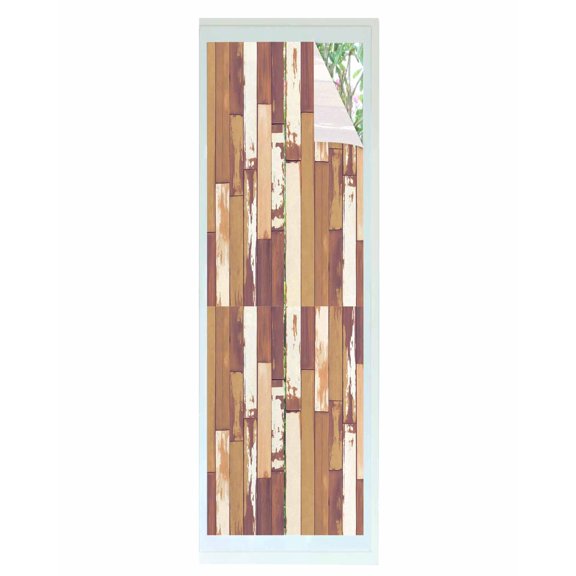 Window Privacy Film Brown Beige Stained Glass Window Film Decorative Sun Block Window Cover Vintage Farmhouse Shabby Wooden Grain Window Clings Static Adhesive Sticker for Bathroom 23.6"x78.7"