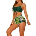 thumbnail image 4 of Conjuntos de bikini con tirantes para mujer, 2 piezas, estampado tropical, pantalones cortos de cintura alta, trajes de baño, talla X-Small, verde oscuro, 4 of 5