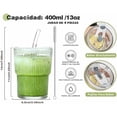 thumbnail image 3 of 4 Vasos de Vidrio Reutilizables, 13oz Vaso de Vidrio Acanalados, Vasos para Beber con Tapa y Popote, Vasos de Cristal 400ML, para Café, Matcha, Capuchino y Agua, 3 of 4