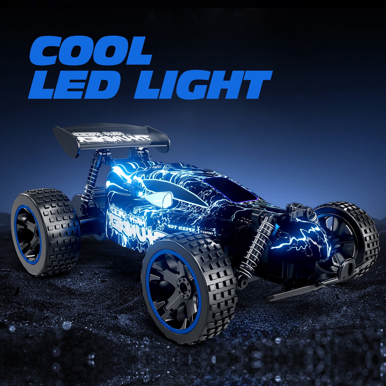 Tecnock Remote Control Car for Boys and Girls, 1:18 Scale RC Cars with LED Lights, 2.4GHz 2WD All-Terrain RC Trucks for 50-Min Play, Gifts for Kids