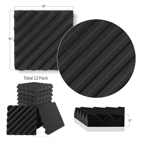 12 Pack Sound Proof Foam Panels for Walls, 12x12x2 Inches Slash Style Acoustic Panels for Home Studio