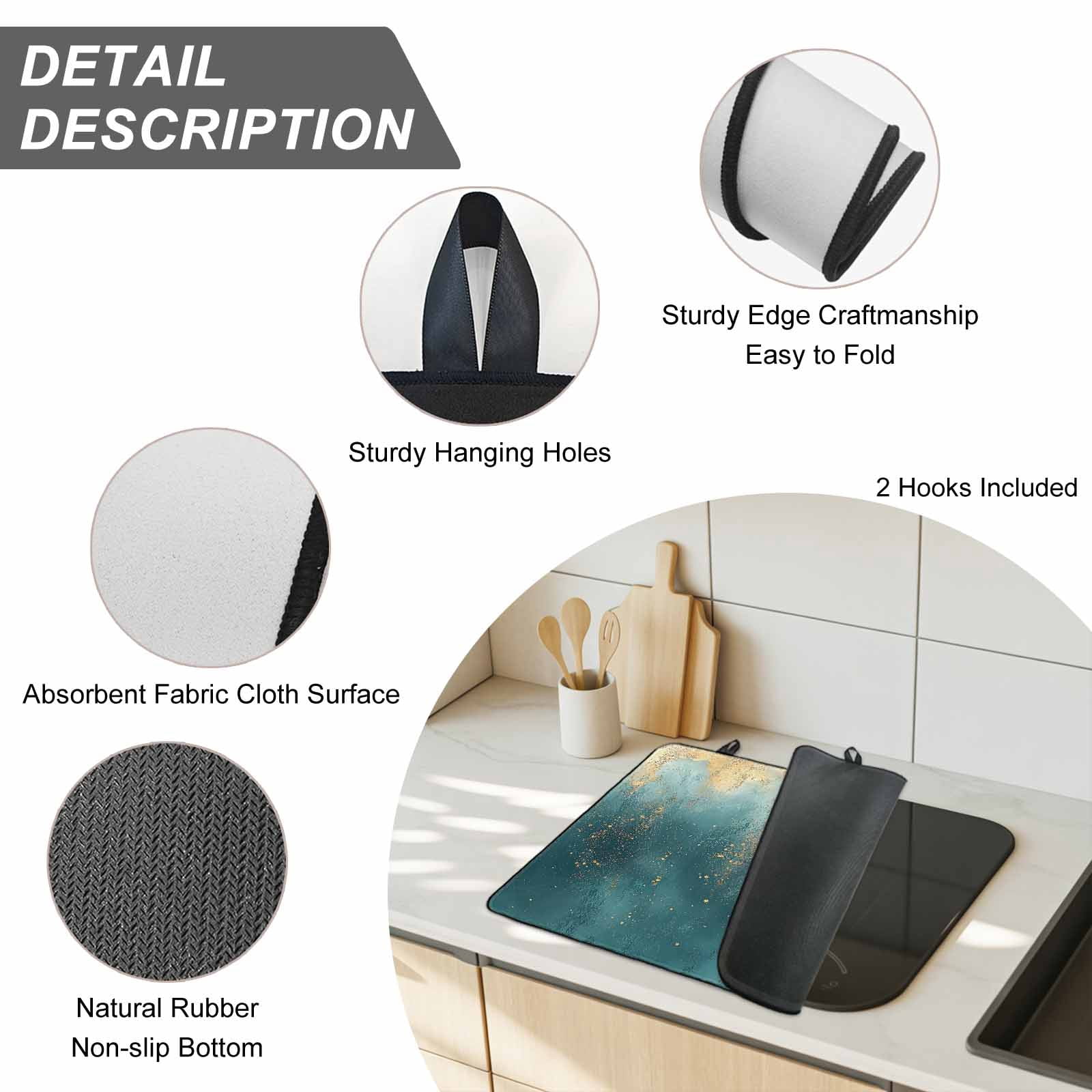 Abstract Turquoise Gold Stove Top Cover for Electric Stove, Heat-proof & Non Slip Glass Top Stove Cover Protector, Modern Minimalist Art Kitchen Flat Cooktop Rubber Mat 24x21 Inches
