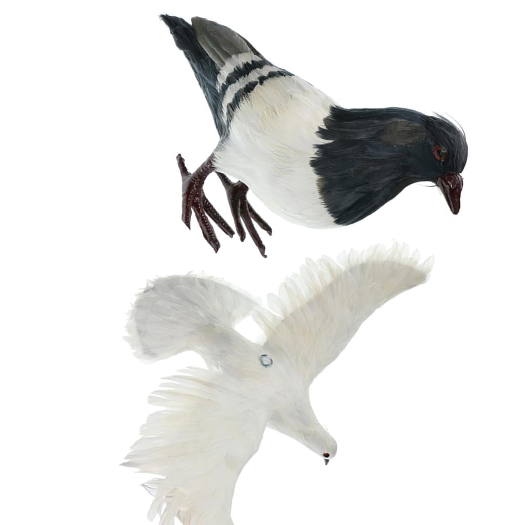 Artificial Feather Gray Pigeon Furry Animal Taxidermy Figurine Garden Decor 
