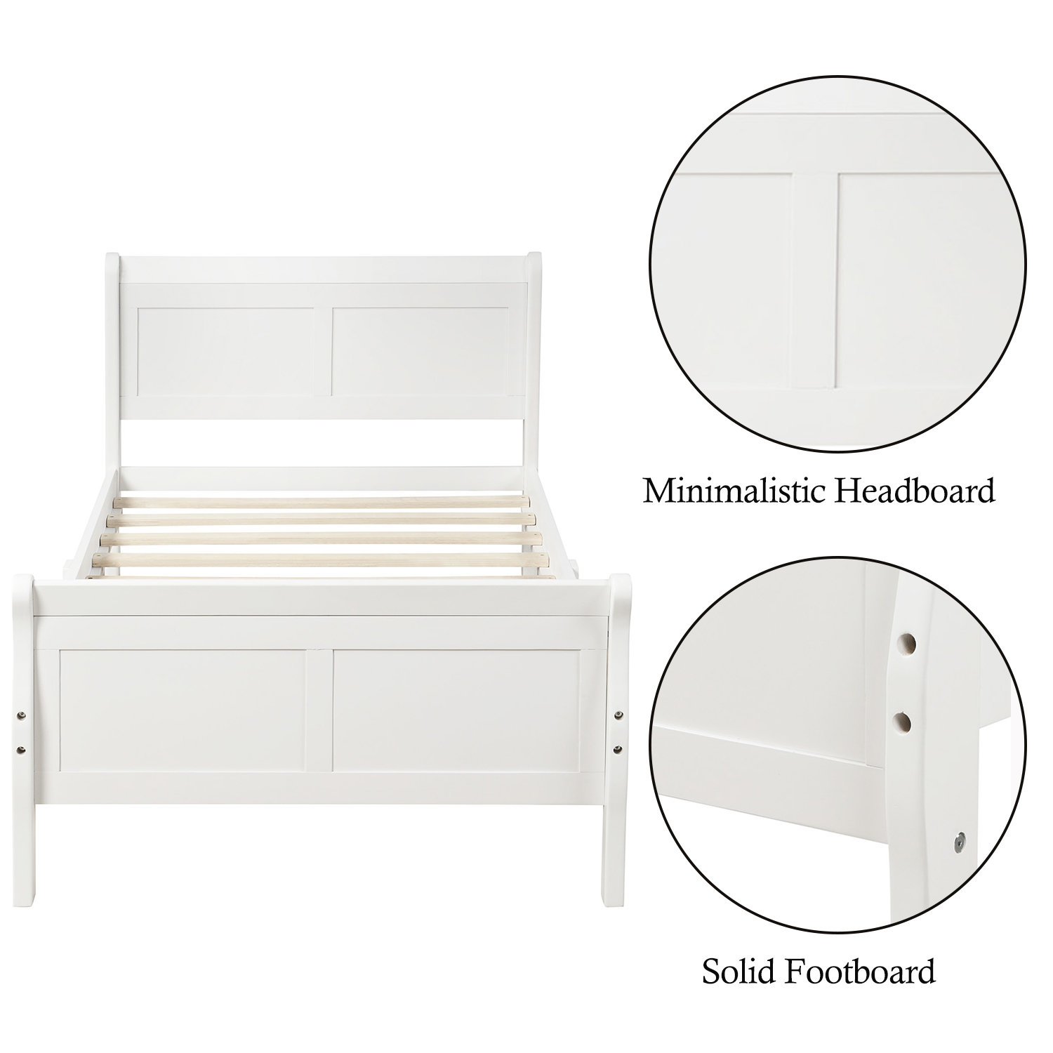 Twin Bed Frame No Box Spring Needed, Wood Platform Bed Frame with Headboard and Footboard, Strong Wooden Slats, Twin Bed Frames for Kids, Adults, Modern Bedroom Furniture, White, W9772 - image 4 of 8