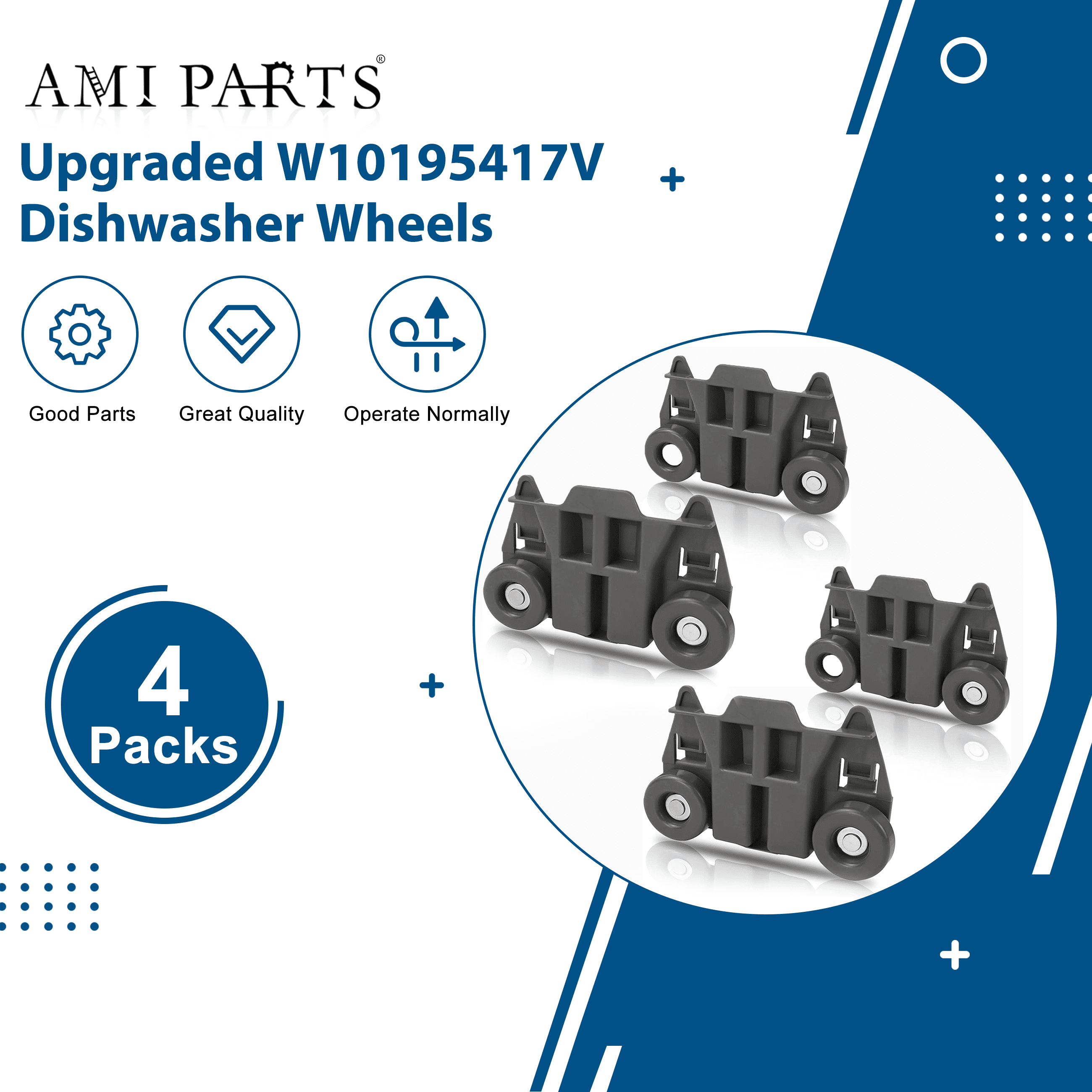 AMI PARTS W10195417 W10195417V Lower Wheels Dishwasher Dish Rack Wheel for Whirlpool WPW10195417VP