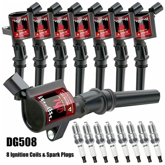 8 Pcs DG508 Ignition Coils and Spark Plugs Compatible with Ford F150 Lincoln 4.6L 5.4L V8, Black