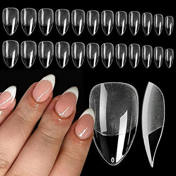 504pcs Extra Short Almond Nail Tips Clear Full Cover Acrylic Gel x Nail Tips Pre-shape Almond False Fake Nails for Women Girls Manicure