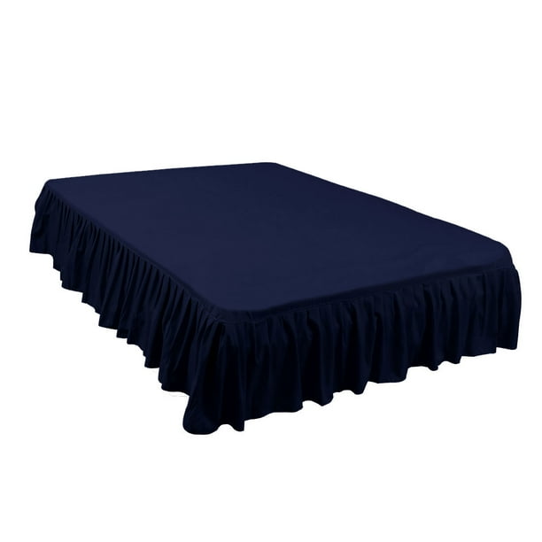 Pleated Bed Skirts Polyester Solid Dust Ruffle 14 Inch Drop Navy Blue
