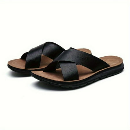 

Men s Non Slip Comfortable Sandals Casual Genuine Leather Slide Sandals For Outdoor Indoor Beach-43