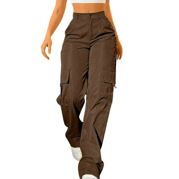 Pants For Women Daily Elastic Waist Pockets Straight Solid Color Casual Pants Loose Pockets Cargo Long Trousers Pants