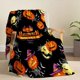 thumbnail image 2 of Manta de Halloween, manta de calabaza naranja, manta de murciélago espeluznante negra, manta decorativa para exteriores con estampado para sofá, cama, mantas de felpa suaves y ligeras, 2 of 3