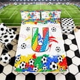 thumbnail image 3 of Erosebridal Letter U Soccer Ball Print Full Size Sheets, Sports Monogram Bed Sheets for Kids Boys and Girls, 1 Flat Sheet, 1 Fitted Sheet and 2 Pillowcases, 3 of 6