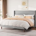 thumbnail image 2 of Frostbloom King Size Platform Bed Frame, Linen Upholstered Wingback Headboard, Light Gray, 2 of 7