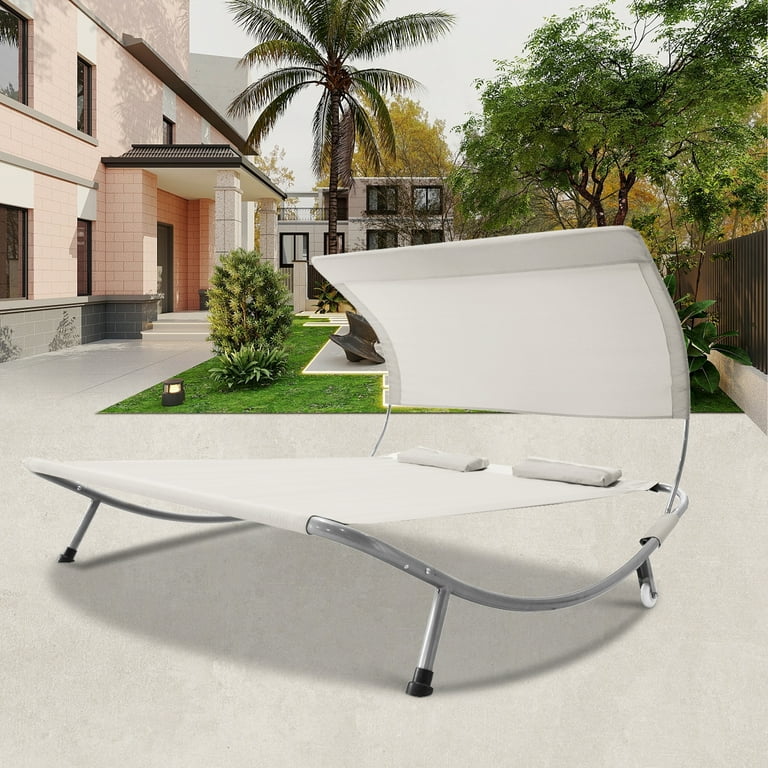 Double chaise lounge hammock bed with sun shade and wheels new arrivals