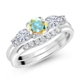 thumbnail image 2 of Gem Stone King 10K White Gold Mercury Mist Mystic Topaz White Moissanite and White Lab Grown Diamond 5 Stone Bridal Engagement Wedding Ring Set for Women (0.86 Cttw, Round: 5MM and 3MM, Size 8), 2 of 6