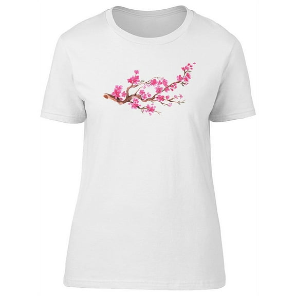 Curte Pink Cherry Blossom Branch T-Shirt Women -Image by Shutterstock, Female Large