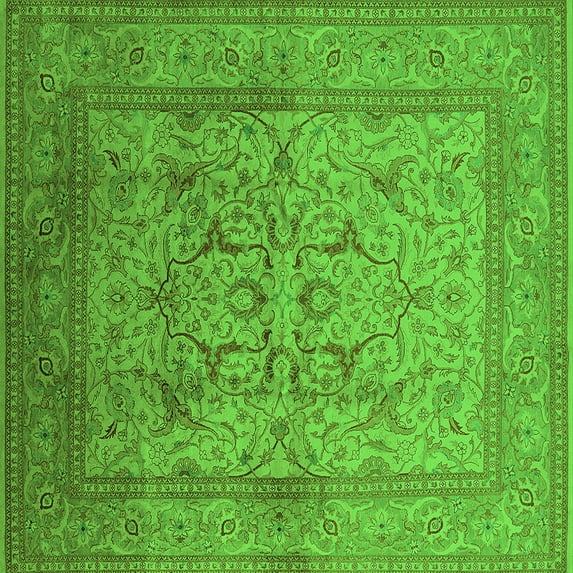 Ahgly Company Indoor Square Oriental Green Industrial Area Rugs, 6' Square