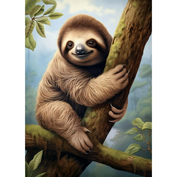 Brown Sloth on Tree 5D Diamond Art DIY Paint with Full Drill Round Diamond Gems Painting by Number Kits for Adults Art Craft Home Wall Decor 15.8x19.8inch