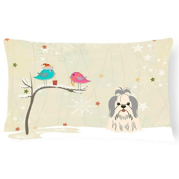 Carolines Treasures BB2557PW1216 Christmas Presents between Friends Shih Tzu - Silver and White Canvas Fabric Decorative