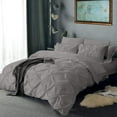 thumbnail image 2 of Pinch Pleated 1-Piece Duvet Cover 100% Egyptian Cotton 800 Thread Count with Zipper & Corner Ties Pintuck Decorative Duvet Cover- Queen/Full Size (90" x 90") Inch, Silver, 2 of 4