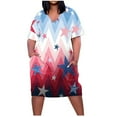 thumbnail image 2 of Wycnly Womens Dresses for Independence Day Loose Pocket 4th of July Patriotic Swing Tunic Midi Dresses Short Sleeve V-Neck Star Print Knee-Length 2024 Summer Dress White m, 2 of 5