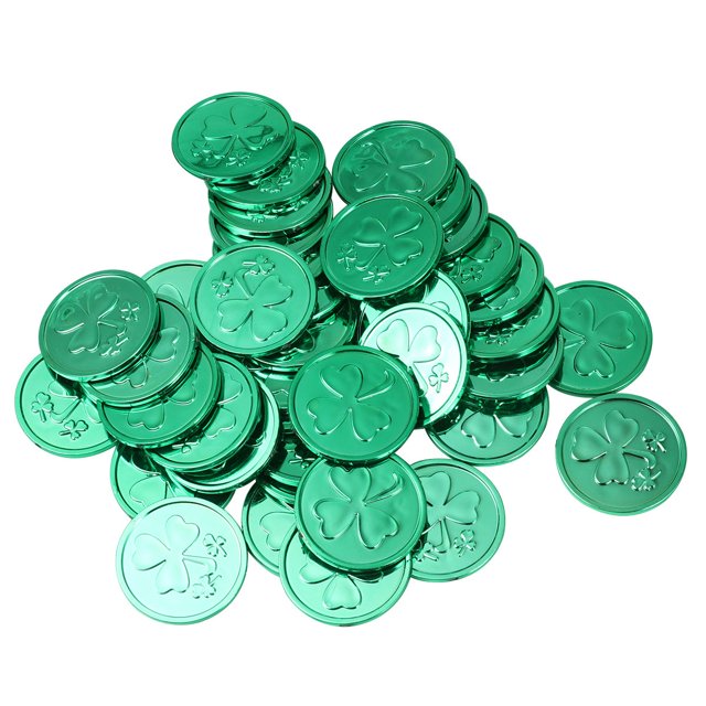 unbranded 100PCS St Patricks Day Decor Clover Coin Toy Plastic Treasure Hunt for Event Organizers