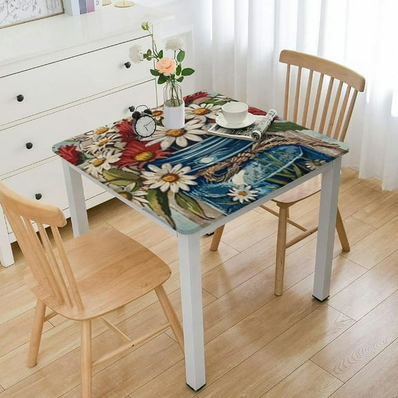 nygtbtfer Fitted Tablecloth, US Flag Circle Table Cover Waterproof Table Cloth with Elastic Edge, Vintage Linen Outdoor Tablecloths for Kitchen Picnic Patio 36*36