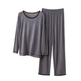 thumbnail image 2 of 2 Piece Sets for Women Women's Fashion Solid Color Thin Round Neck Long Sleeve Top Elastic Waist Pants Two Piece Home Pajama Set Gray Xxl, 2 of 6