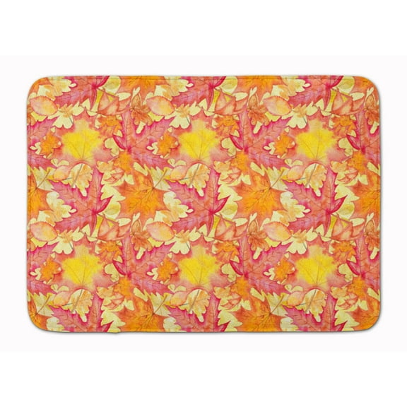 Fall Leaves Watercolor Red Machine Washable Memory Foam Mat