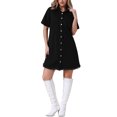 thumbnail image 2 of INSPIRE CHIC Vestido Midi de Mujer de Mezclilla con Botones, dobladillo deshilachado, cuello y mangas cortas, color negro, 2 of 6