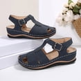 thumbnail image 5 of Fisherman Sandals for Women Splice T-Strap Closed Toe Cutout Slingback Walking Shoes Comfy Soft Sole Summer Wedges Dark Blue Size 6, 5 of 8