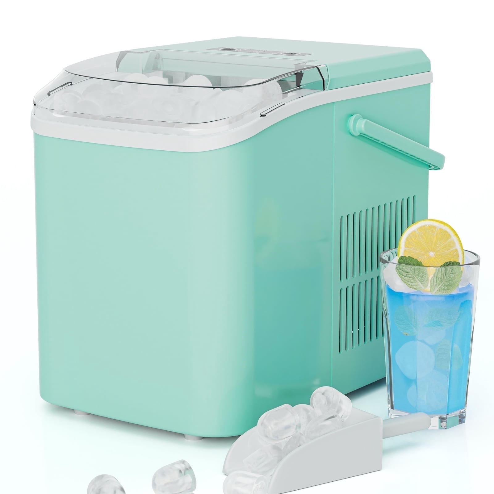 CONCETTA Portable Ice Maker Machine, 26.5 lb/Day Ice, Two Ice Sizes, Self-Cleaning Function, Bullet Ice Maker with Ice Scoop & Basket, Green