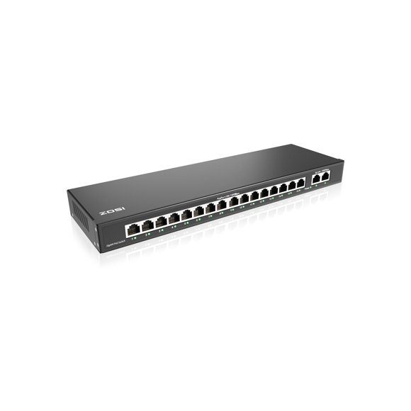 Conmutador PoE ZOSI de 16 puertos Gigabit con 2 puertos de enlace ascendente de 156 W