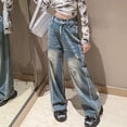 thumbnail image 4 of Tdoqot Girls Jeans- Baggy High Rise Wide Leg Casual Kids Denim Jegging Pants Blue Size 12, 4 of 5