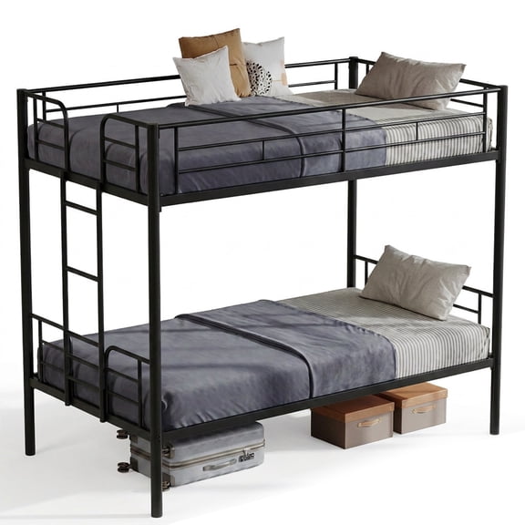Alvantor Metal Bunk Bed Twin Over Twin with Ladder and Guardrail, 400lb Heavy Frame, Easy Assembly, Steel Bed for School, Bedroom