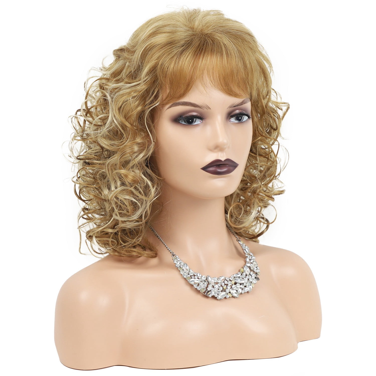 Women Medium Long Curly Blonde Wig Natural Volume Heat Resistant Synthetic Hair
