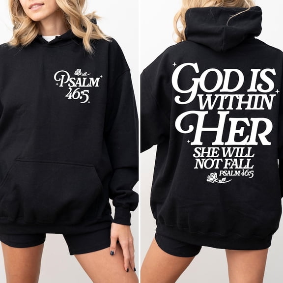 God Is Within Her Hoodie, Coquette Christian Hoodie for Women, Bible Verse Psalm 46:5 Sweatshirt, Faith Graphic Jesus Hoodie, Religious Gift