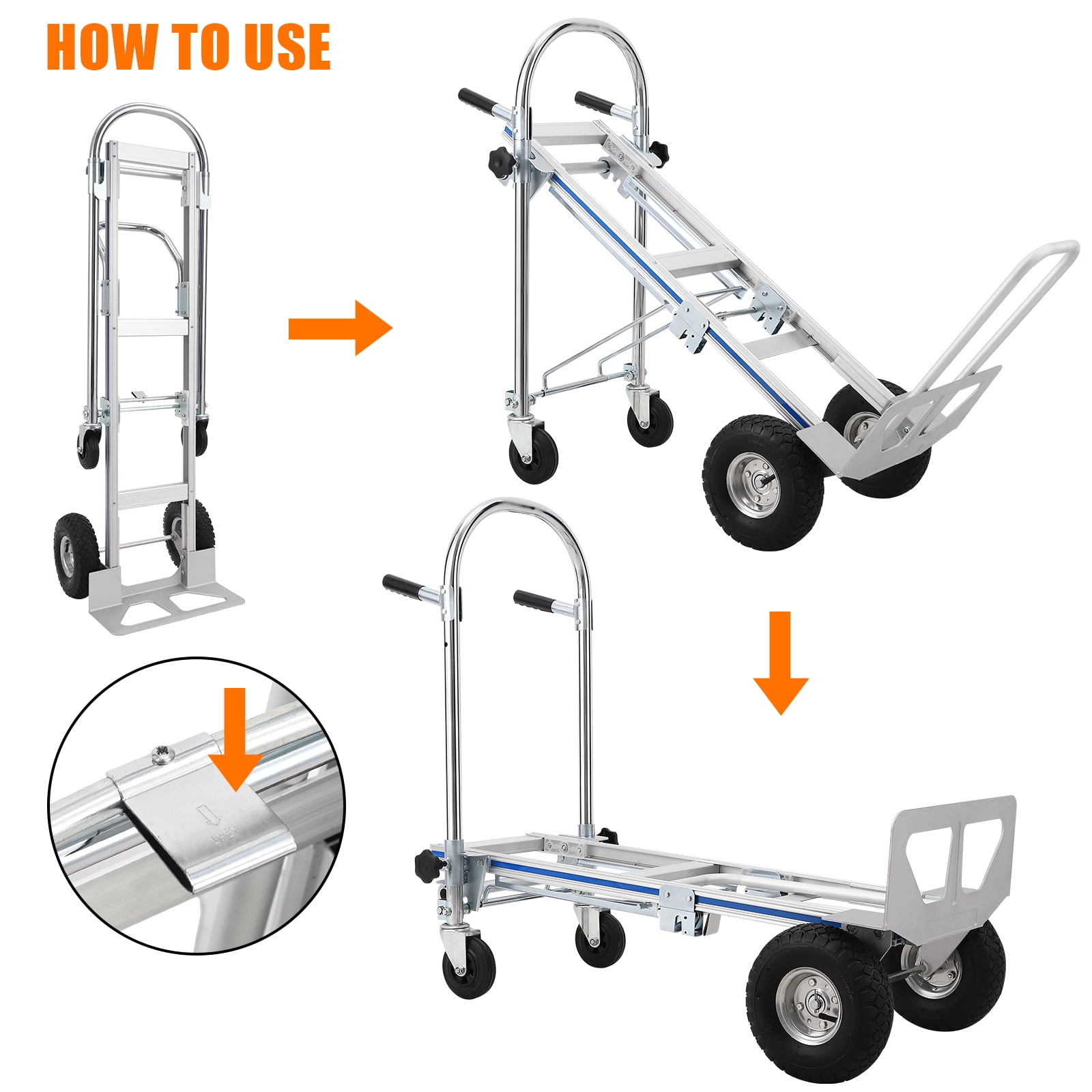 Heavy Duty 3-in-1 Aluminum Folding Hand Truck Dolly – Convertible Cart with 770 lbs Load – Collapsible, 4 Swivel Wheels & Brakes – Office, Warehouse, Furniture, Appliances, Moving, 46.5x19.7x40.6"
.6