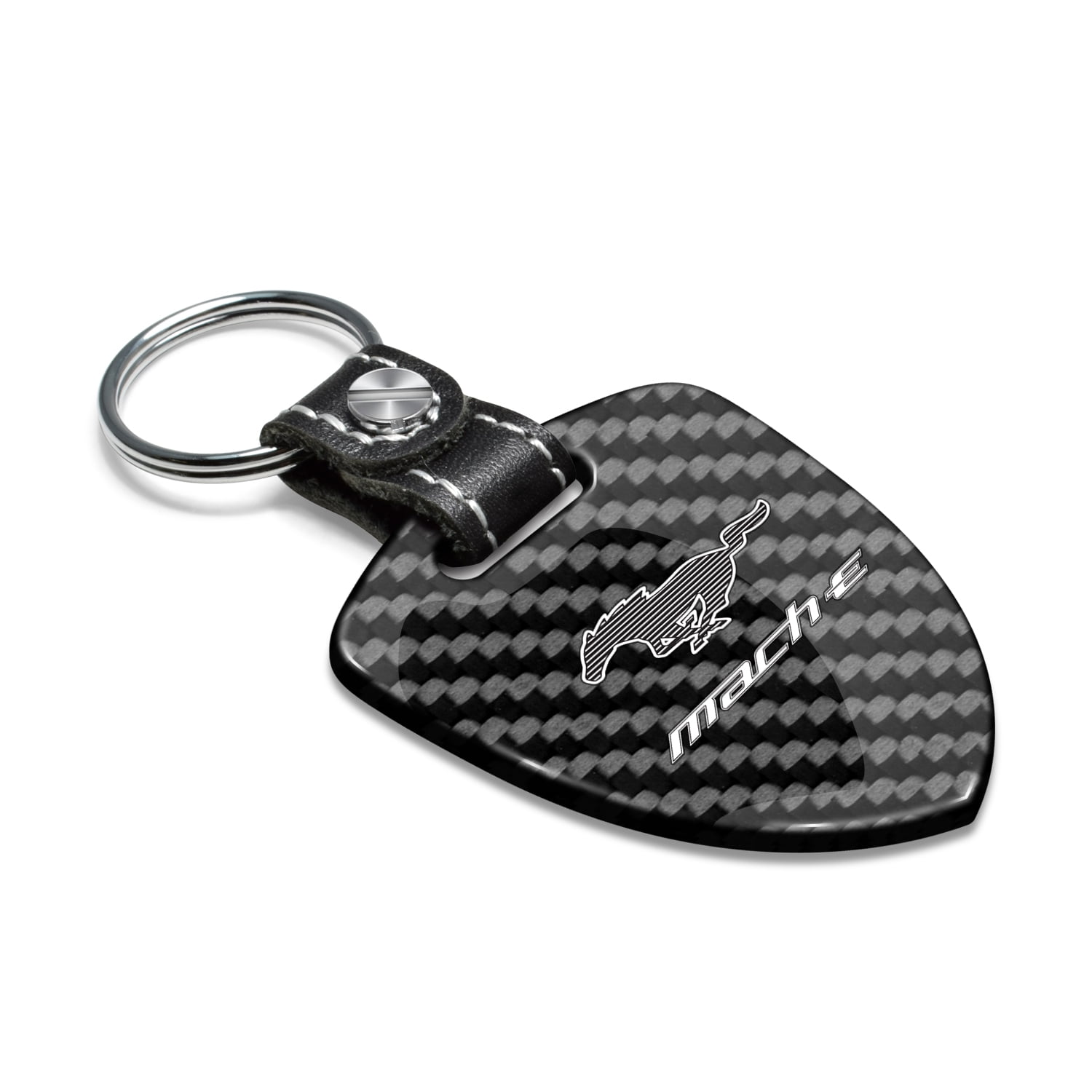 iPick Image for Ford Mustang Mach-E Real Black Carbon Fiber Large Shield-Style Key Chain, Official Licensed