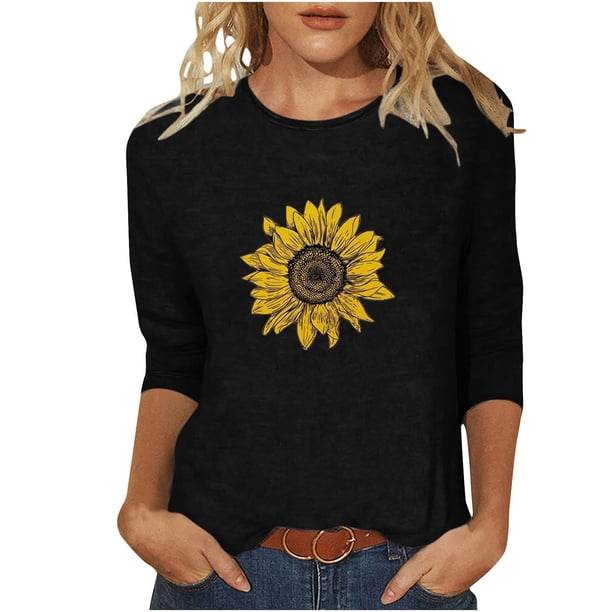 Camisetas Casuales de las Mujeres de Moda Impresa 3/4 Mangas Blusa Cuello Redondo para el Hogar Y Diario