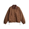 thumbnail image 4 of hlysgo Women's Barn Jacket Collar Zipper Utility Jacket Cinchable Hem Workwear Jacket with Pockets Brown,M, 4 of 6