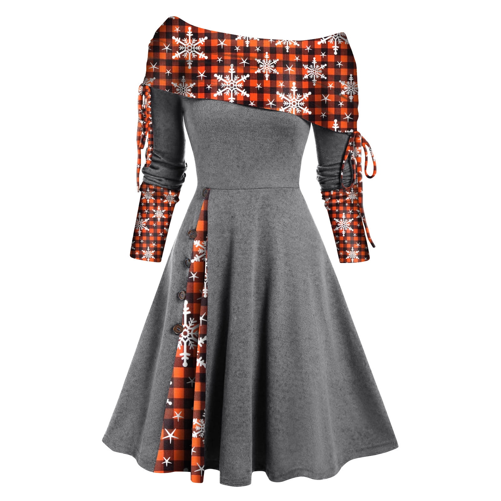 Hfyihgf Women's Christmas Dresses Convertible Neck Cinched Plaid Colora