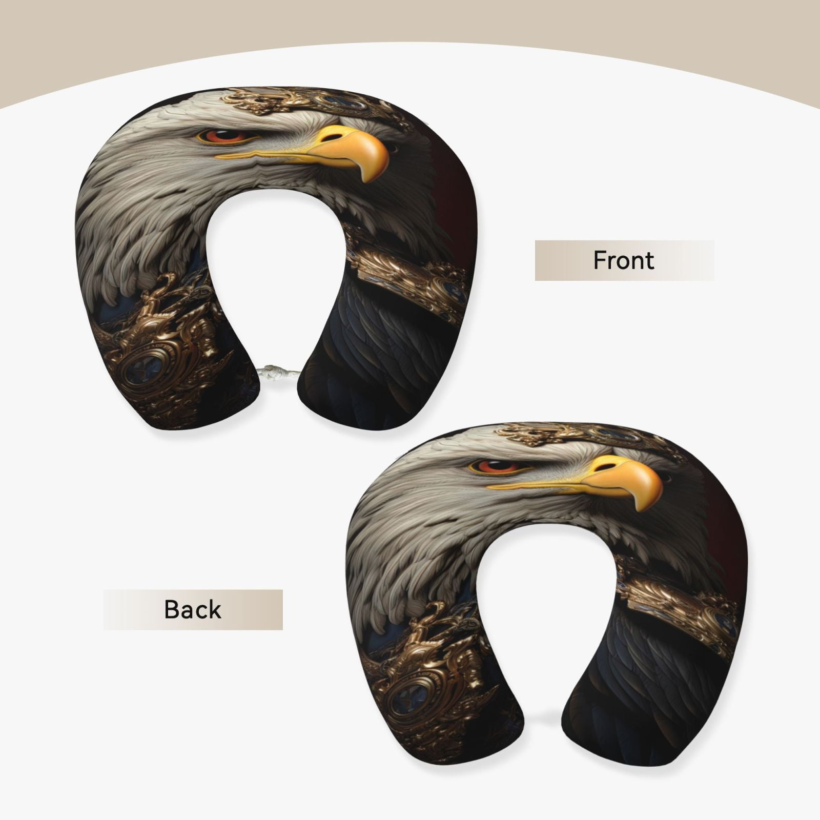 Xecao Noble Style Bald Eagle Print Memory Foam Cervical Neck Pillow Versatile U-Shaped Pillows for Home,Office,Camping,Travelling,Soft Washable Cover