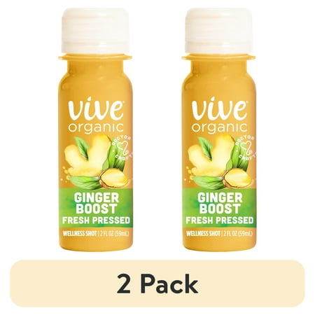 (2 pack) Vive Organic Ginger Boost Wellness Shot, Fresh Pressed Ginger Shot, 2 fl oz Bottle