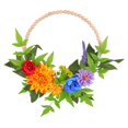 thumbnail image 2 of Corona de primavera, corona de flores artificiales, corona exterior para puerta delantera de balcón con cuentas de madera para inauguración de la casa, 2 of 9