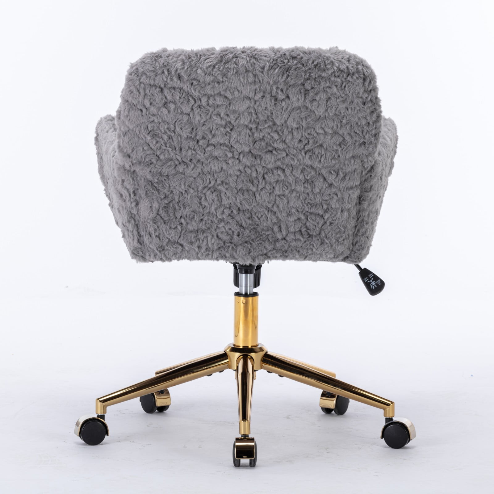 GAKMCIL Artificial Alpaca Wool Home Office Chair, Ergonomic Desk Chair, Vanity Chair with 360 ° Swivel, Arm, Golden Metal, Chassis can be Tilted 40°, 300lb Load for Study, Office, Bedroom (Gray)