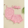 thumbnail image 4 of Biezeib Baby Girls 3Pcs Summer Outfit Sleeveless Bow Romper + Ruffle Shorts + Headband Set Newborn Clothes, 4 of 9