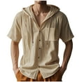 thumbnail image 2 of pstuiky camisetas de manga corta para hombre, Camisa blusa informal de color liso con botones, cuello alto, manga corta y bolsillos para hombre camisas casuales para hombre xl, 2 of 9