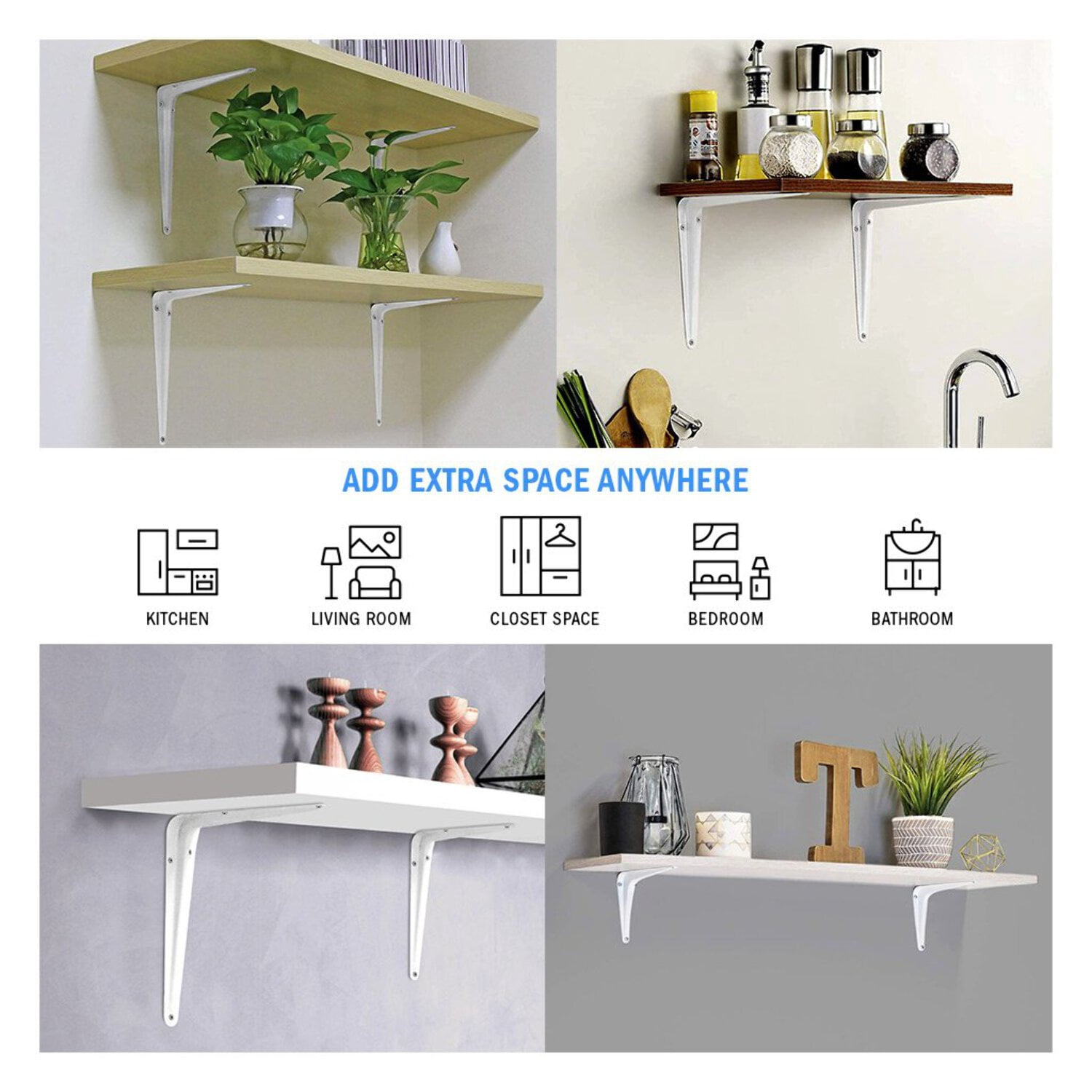 Nuk3y 10" x 12" L Shape Heavy Duty Shelf Bracket with Screws, 20 Pack