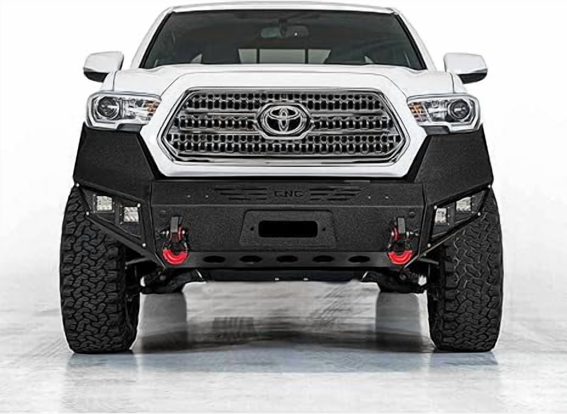 TIOYAR For 2016-2017-2018-2019-2020-2021-2022-2023 Toyota Tacoma Steel Front Bumper With Winch Plate&Square Lights (Black Texture)